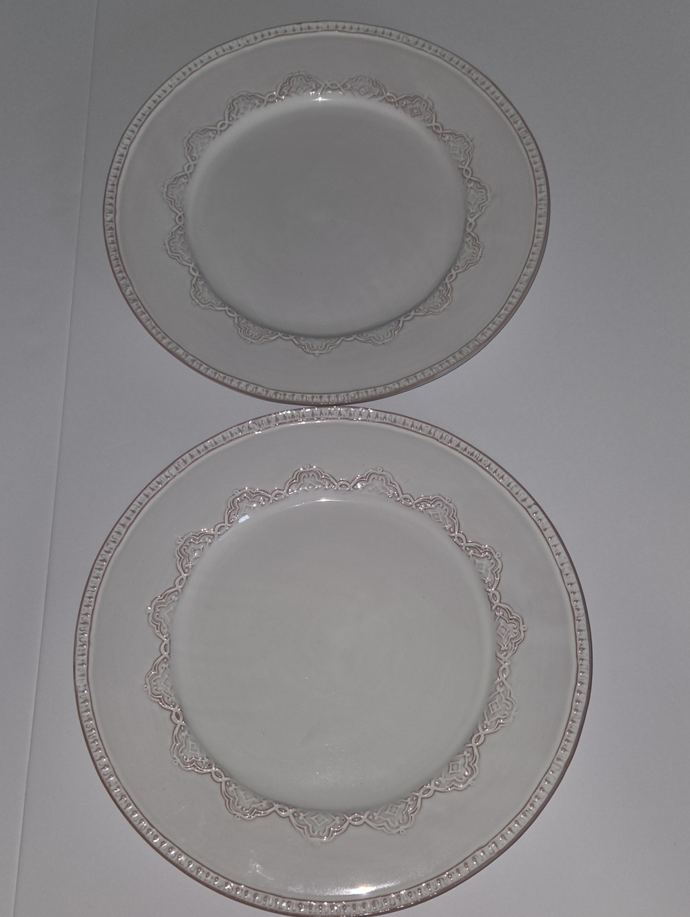 Southern Living White Ceramic Dinner Plates with Lace-Style Rim - Set of 2